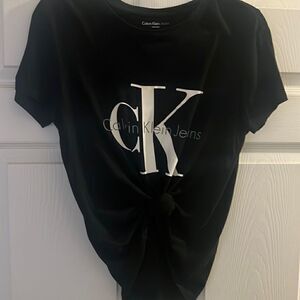 Worn Once Calvin Klein Black T Shirt - Knotted Front - Cropped Tee - Size Medium